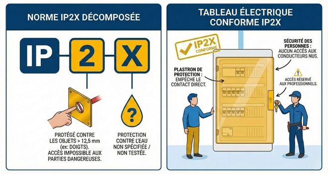 Schéma explicatif de la norme de protection IP2X